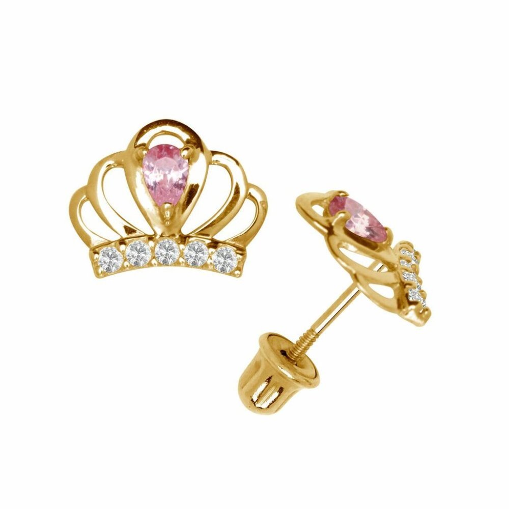 14k Solid Gold Royal Crown Screwback Studs Earrin… - image 2